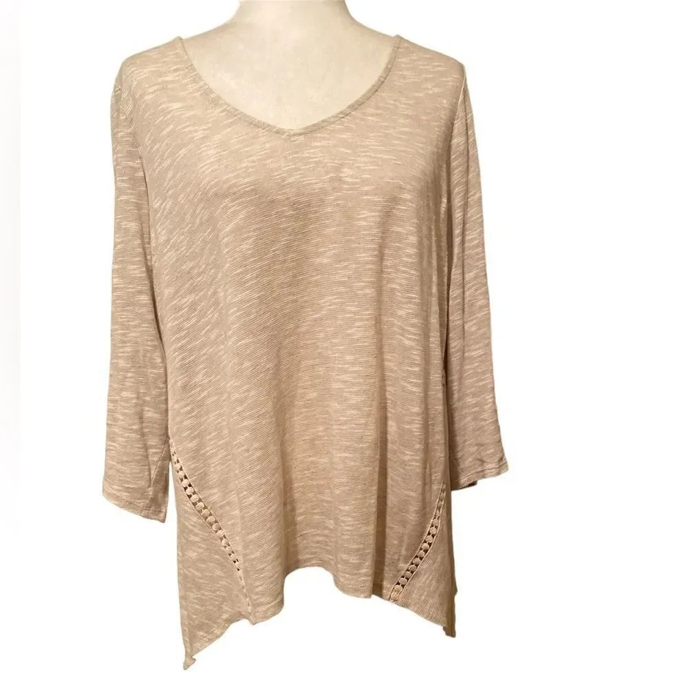J jill Linen Blend 3/4 Length Top Shirt Size Medium Tan